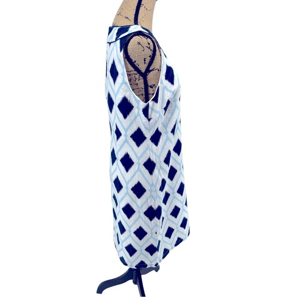 Talbots Blue White Linen Blend Sleeveless Shift Dress Knee Length Coastal - Picture 4 of 12